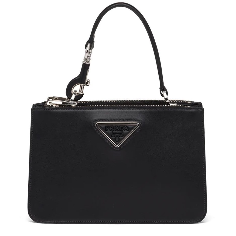 RARE Authentic Prada Brushed Leather Plaque Logo Bag